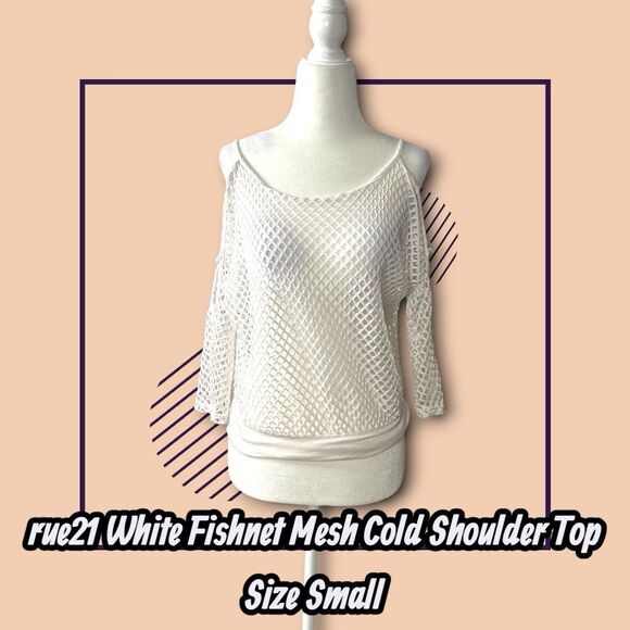 Rue21 Tops - Preowned rue21 White Fishnet Mesh Cold Shoulder Top Size Small